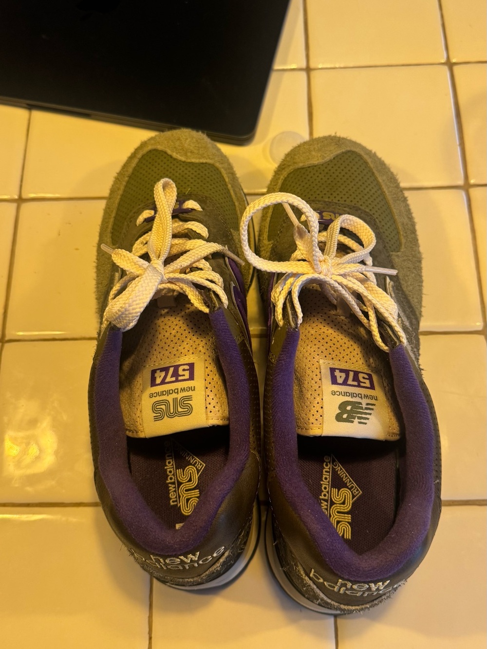 New Balance Kids Olive Green and Purple Lace-Up Sneakers